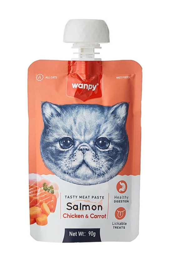 😻🥣🍮پودینگ گربه ونپی با طعم🍣🐓🥕 سالمون، مرغ و هویچ WANPY Premium Lickable Creamy Meat Paste بسته 10 عددی و تکی
