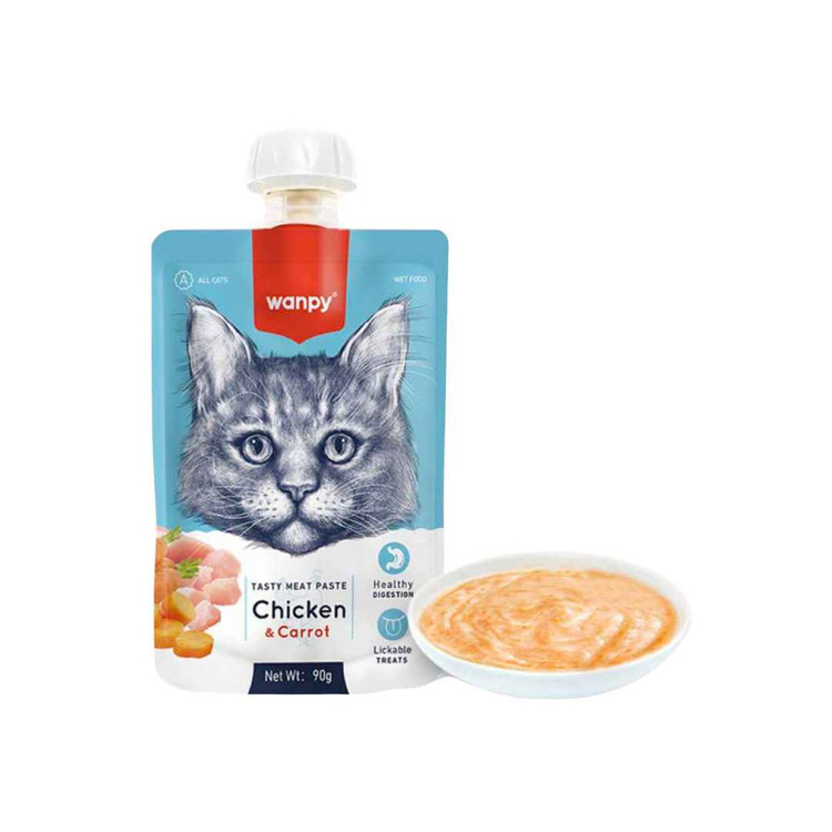 😻🥣🍮پودینگ گربه ونپی با طعم🍗🥕مرغ و هویچ WANPY Premium Lickable Creamy Meat Paste بسته 10 عددی و تکی