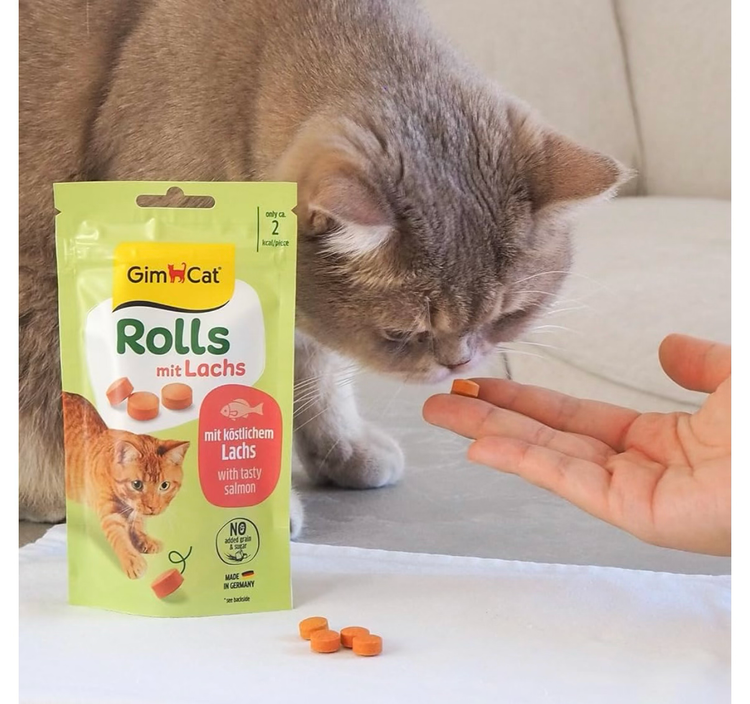 اسنک تشویقی گربه جیم 🐈⬛کت رولز با طعم سالمون🐟 ۴۰ گرمی🟠