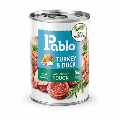 کنسرو سوپر پیریمیوم نچرال گربه بالغ پابلو طعم اردک و بوقلمون Pablo Super Premium Natural Cat food وزن 430 گرم