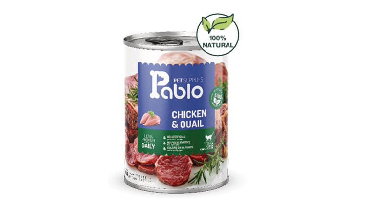 کنسرو نچرال سوپر پریمیوم بچه گربه پابلو با طعم گوشت بلدرچین و مرغ 430 گرمی