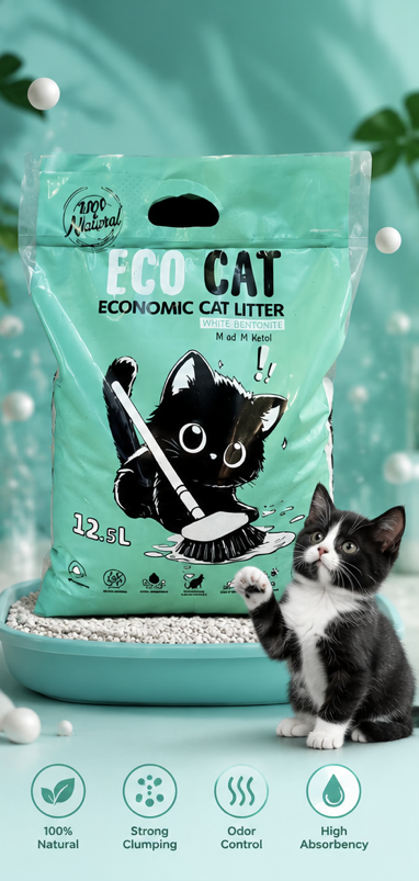 خاک گربه میولی Meowlyاکو کت (ECO CAT) اقتصادی بنتونیت سفید ۱۲.۵ لیتری