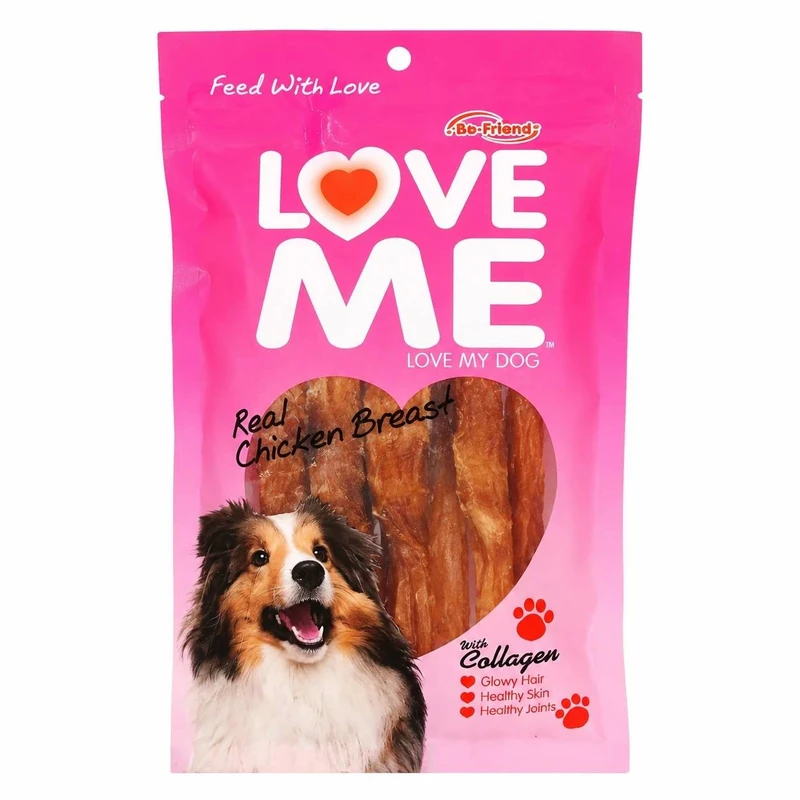 تشویقی سگ لاومی مدل love me real chicken breast طعم مرغ و هویج وزن 60 گرم