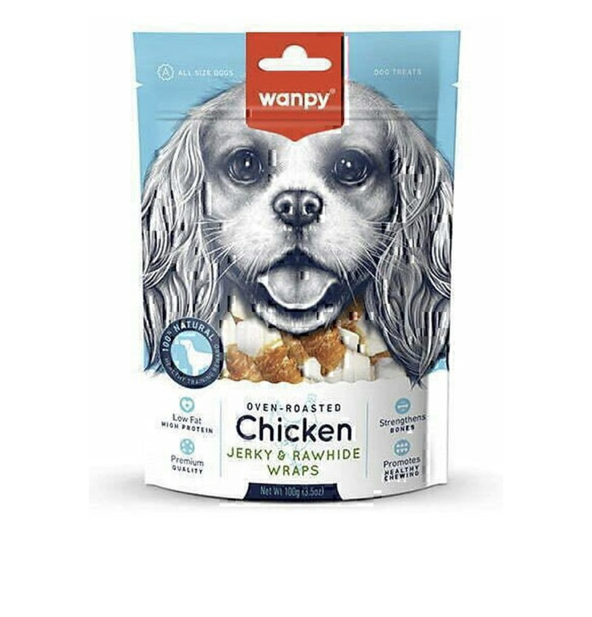 تشویقی سگ ونپی با طعم مرغ و پوست خام Wanpy Chicken Jerky & Rawhide Wraps وزن 100 گرم