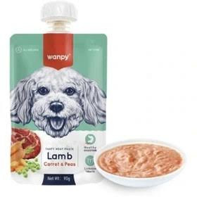 🥣🍮پودینگ سگ ونپی با طعم 🐑 🥕بره و هویچ و نخود 🫛 WANPY Premium Lickable Creamy Meat Paste بسته 10 عددی و تکی