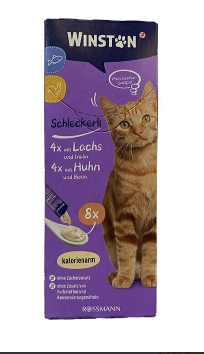🍦😸🍨 بستنی گربه وینستون مدل طعم مرغ و ماهی 🍗 🍣 وزن 120 گرم تک عددی و ۸ عددی بسته ای کارخانه
